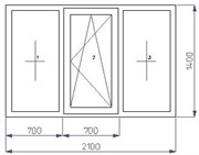 Тройное окно 1400*2100 (SCHTERN 58/VORNE/4-16-4)