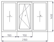 Тройное окно 1400*2100 (WD-Plast 60(3)/VORNE/4-16-4)